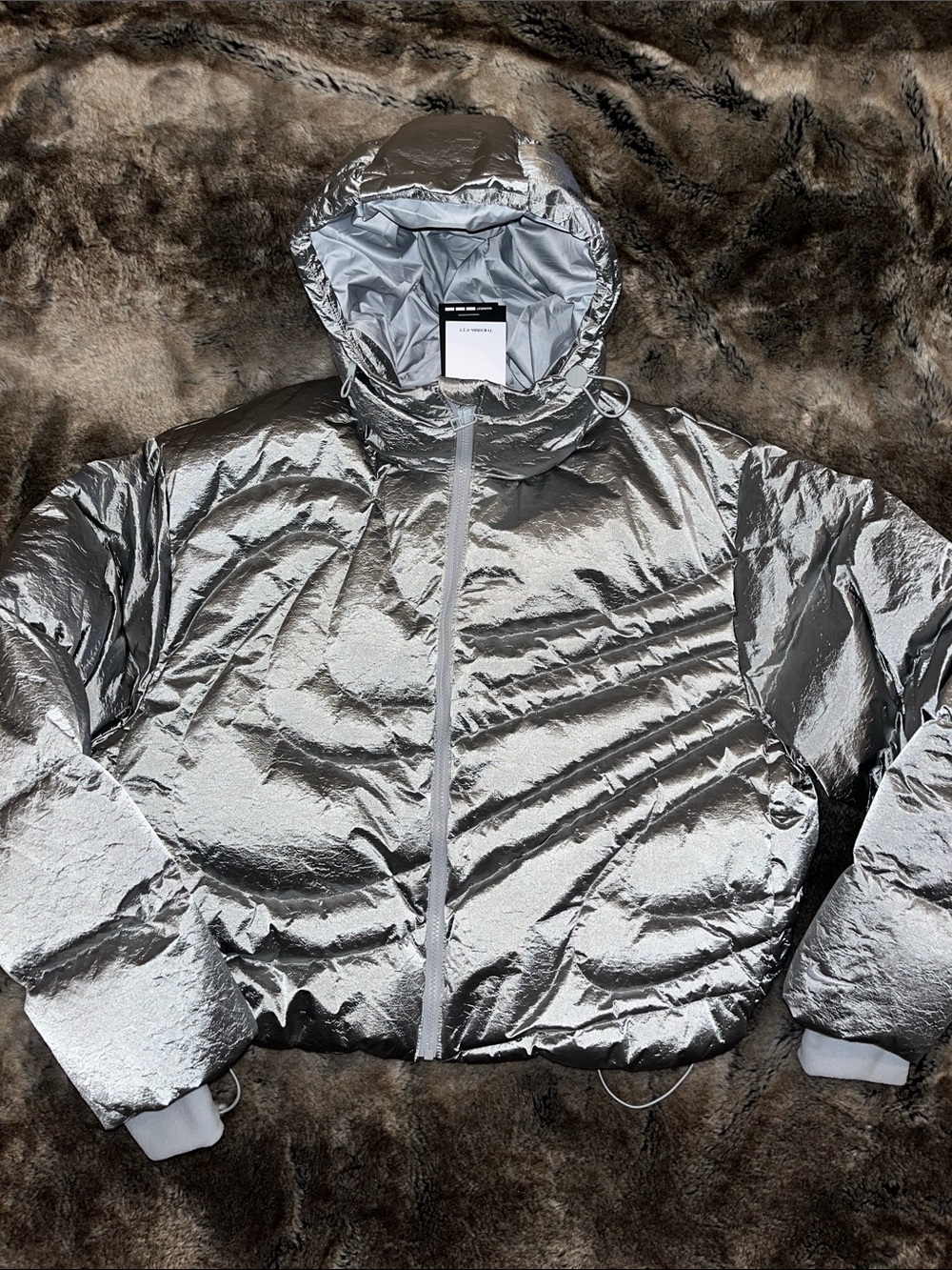 Nike Puffer Jacket Womens XL Warmest Therma-Fit Down Silver full zip hood $275